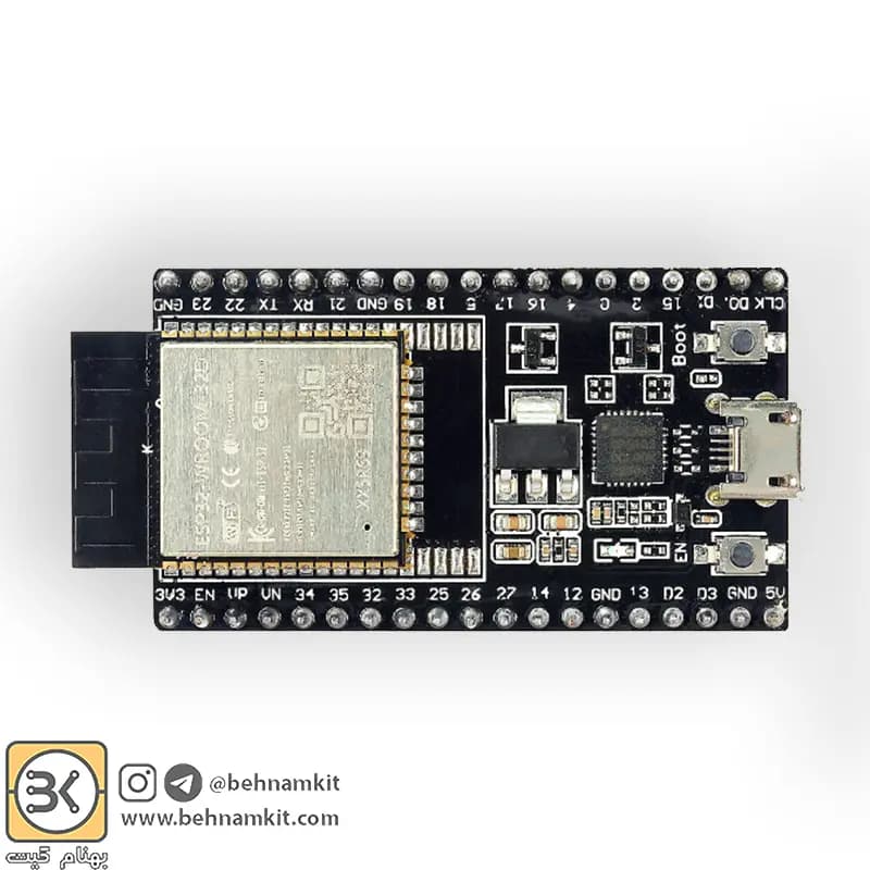 برد توسعه ESP32-DevKitC V4 مجهز به ESP32-WROOM-32D و مبدل CP2102 — تصویر ۱۱
