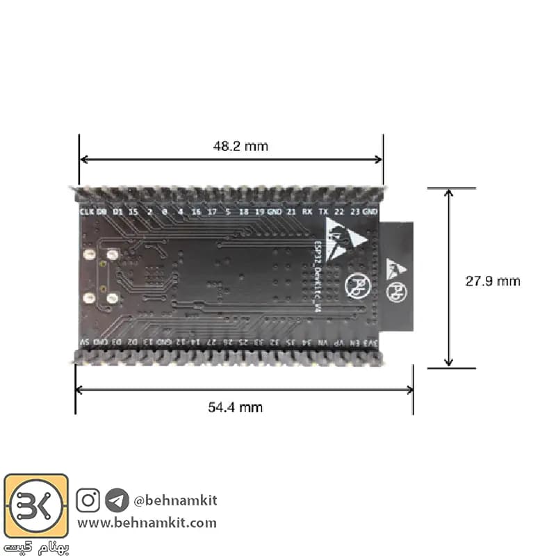 برد توسعه ESP32-DevKitC V4 مجهز به ESP32-WROOM-32D و مبدل CP2102 — تصویر ۹
