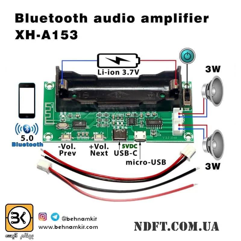 ماژول آمپلی فایر بلوتوثی جاباتری دار و MP3 PLAYER