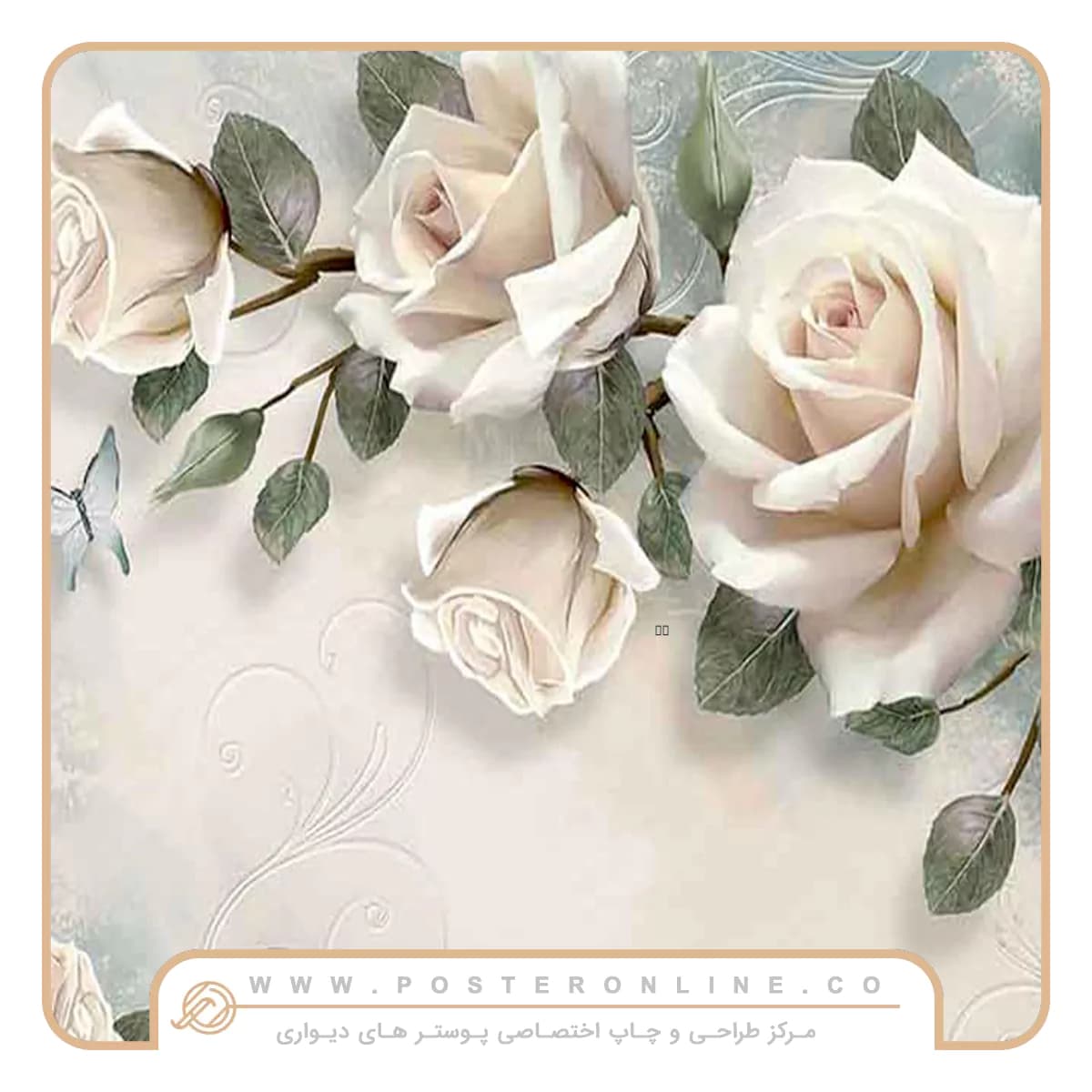 تابلو گل رز سه بعدی کرم رنگ کد G-3678 — تصویر ۵