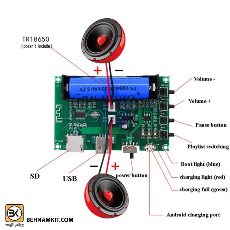 ماژول پلیر با آمپلی فایر بلوتوثی 10W با ورودی USB و TF Card مدل XH-A150 — تصویر ۷
