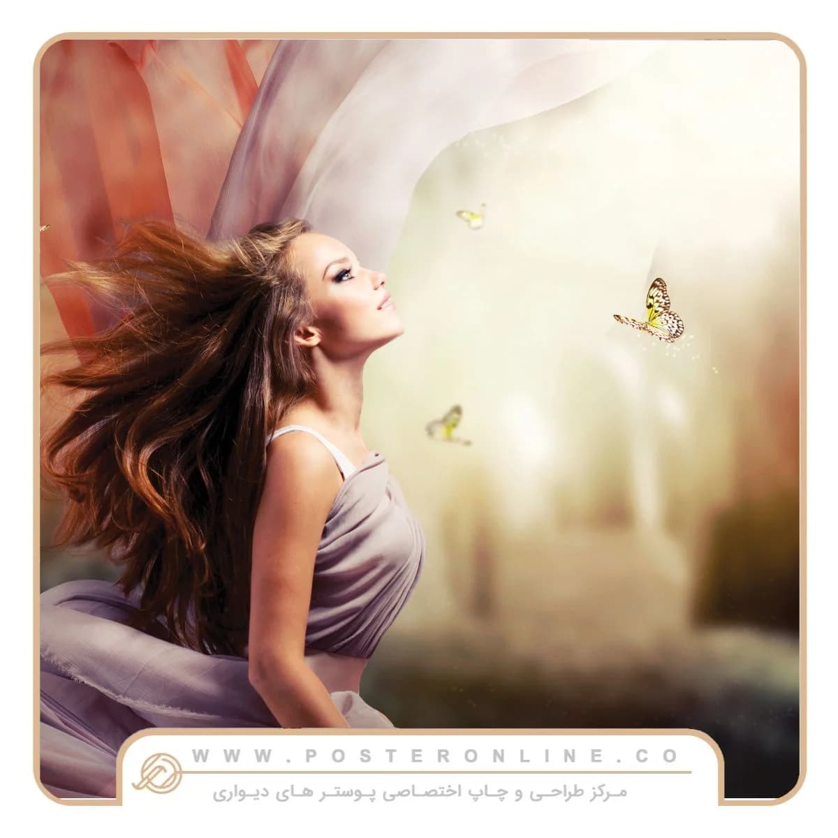پوستر دیواری دختر زیبا در باغ بهاری فانتزی ht-10034