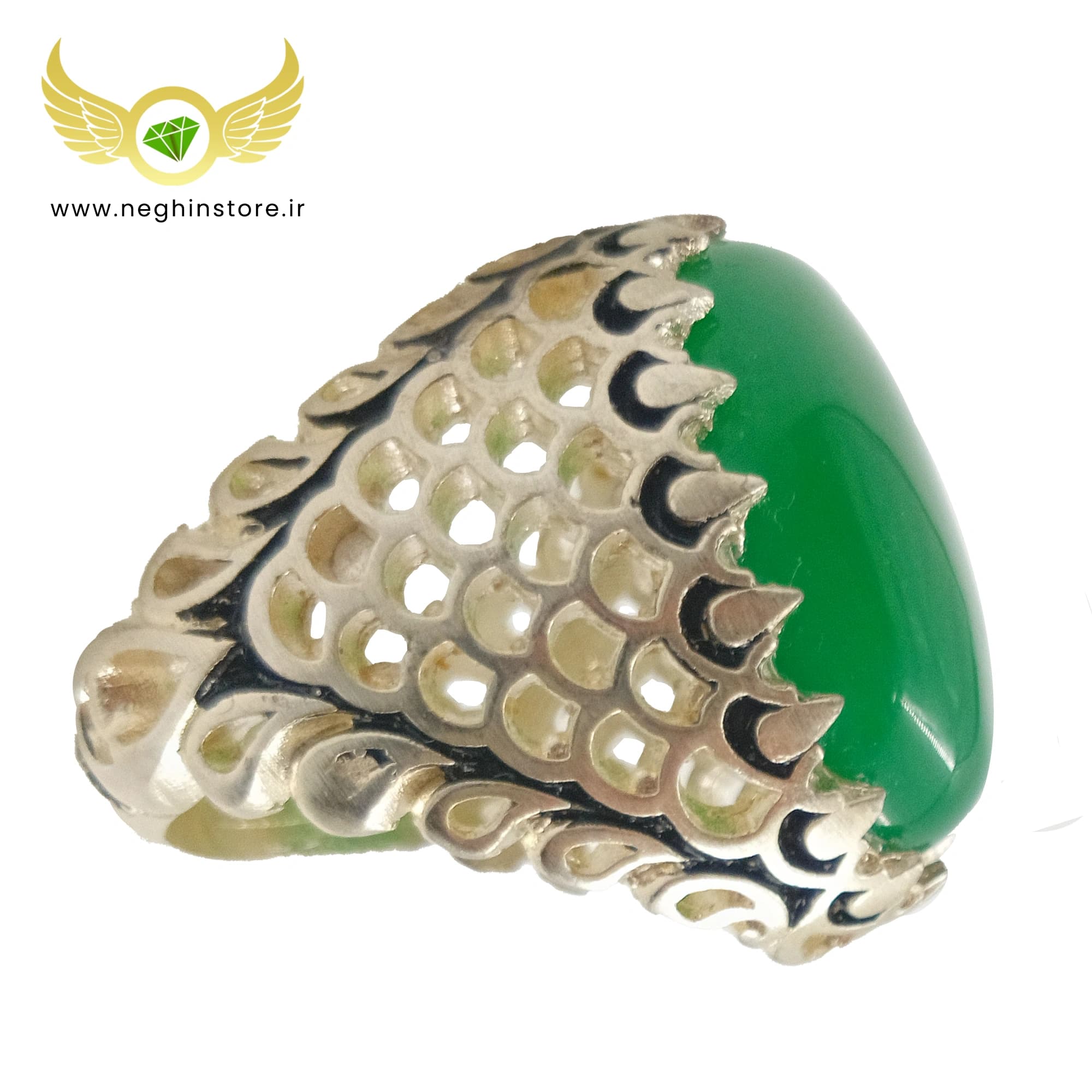 انگشتر عقیق سبز مردانه اصل معدنی با رکاب نقره 925 – کد 1021