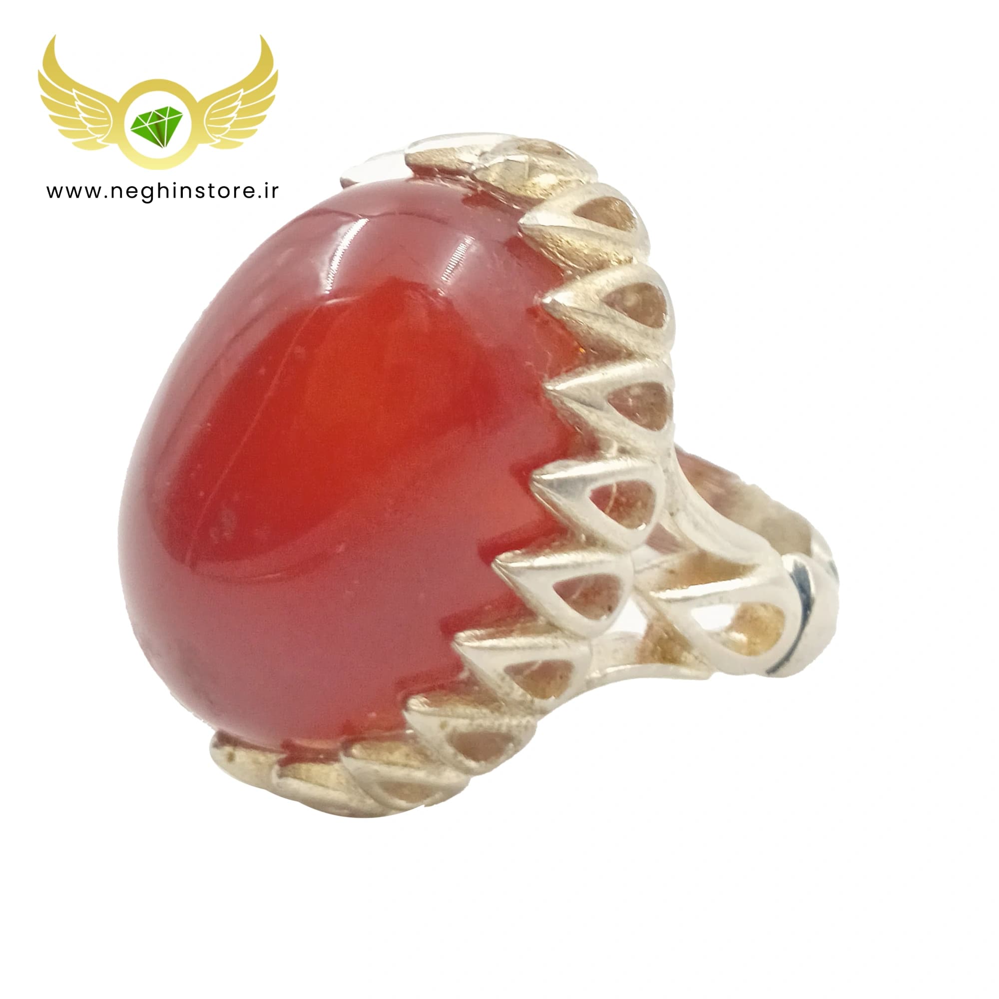 انگشتر عقیق سرخ مردانه اصل خراسان با روکش نقره 925 – کد 1004