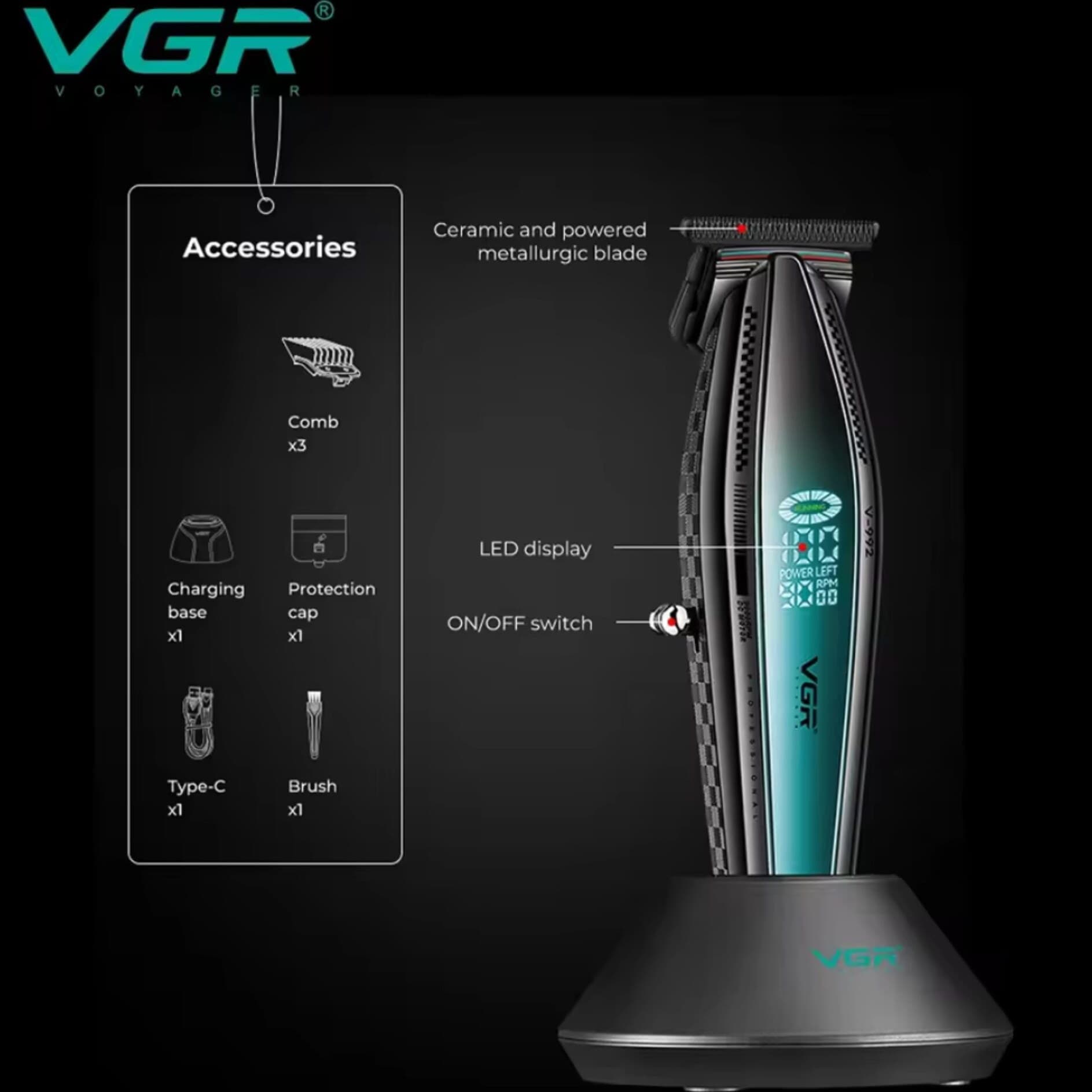 خط زن حرفه ای وی جی آر مدل V-992 رنگ طلایی و آبی موجود — تصویر ۶
