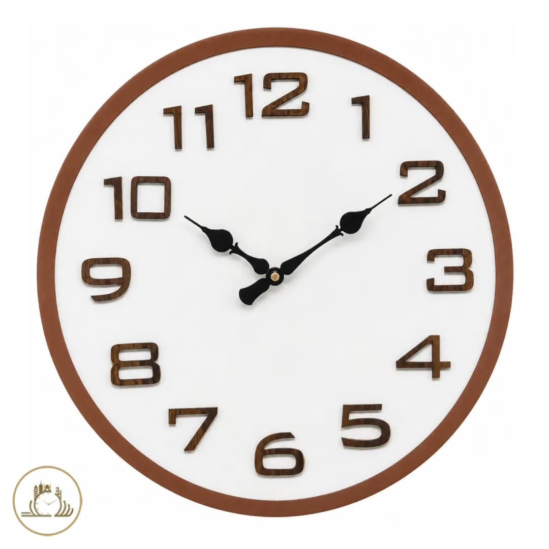 ساعت دیواری Tolika مدل گرد سفید و قهوه ای