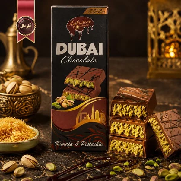 6 بسته شکلات دبی آقادیر Dubai Chocolate Aghadeer با مغز کنافه و پسته Kunafa & Pistachio وزن 100 گرم (اورجینال) — تصویر ۲