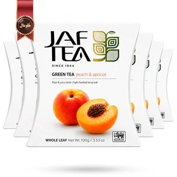 6 بسته چای سبز میوه ای جف تی JAF TEA مدل هلو و زردآلو Peach & Apricot وزن 100 گرم (اورجینال) — تصویر ۳
