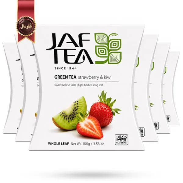 6 بسته چای سبز میوه ای جف تی JAF TEA مدل توت فرنگی و کیوی Strawberry & Kiwi وزن 100 گرم (اورجینال) — تصویر ۳