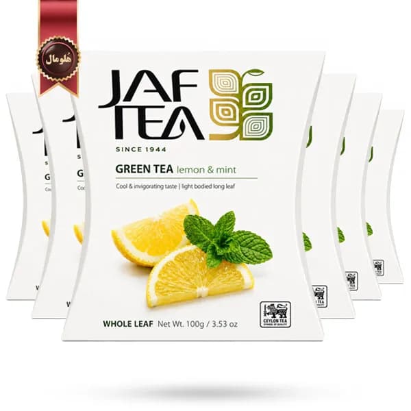 6 بسته چای سبز میوه ای جف تی JAF TEA مدل لیمو و نعناع Lemon & Mint وزن 100 گرم (اورجینال) — تصویر ۳