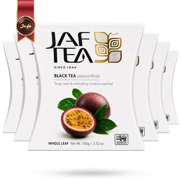 6 بسته چای سیاه میوه ای جف تی JAF TEA مدل پشن فروت Passionfruit وزن 100 گرم (اورجینال) — تصویر ۳