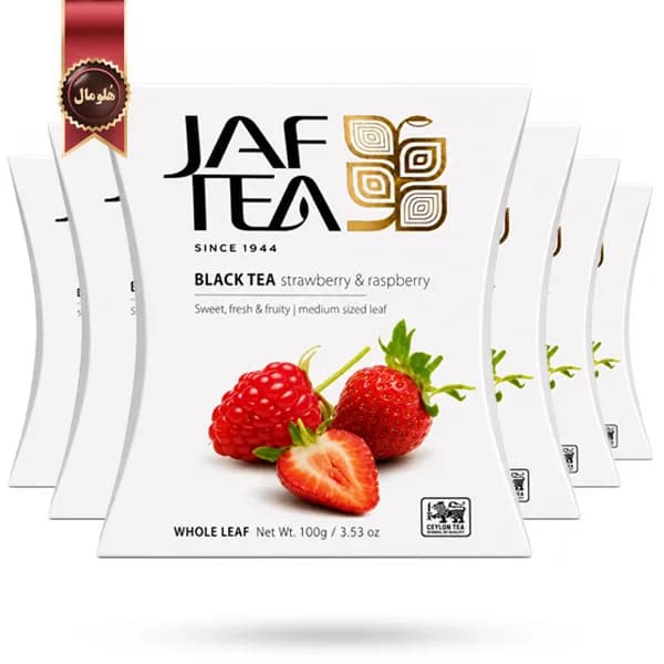 6 بسته چای سیاه میوه ای جف تی JAF TEA مدل توت فرنگی و تمشک Strawberry & Raspberry وزن 100 گرم (اورجینال) — تصویر ۳