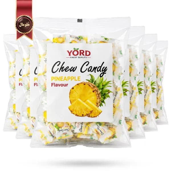6 بسته تافی جویدنی یورد YORD مدل آناناس چوی کندی Chew Candy Pineapple وزن 200 گرم (اورجینال) — تصویر ۳