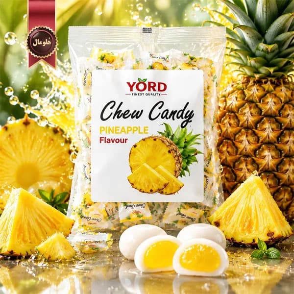 تافی جویدنی یورد YORD مدل آناناس چوی کندی Chew Candy Pineapple وزن 200 گرم (اورجینال) — تصویر ۲