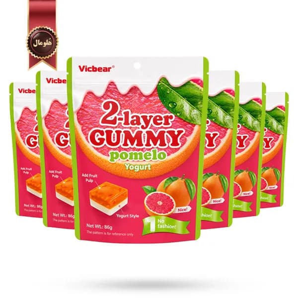 6 بسته پاستیل دو لایه ویک‌بر Vicbear مدل پوملو و ماست Pomelo yogurt وزن 86 گرم (اورجینال)