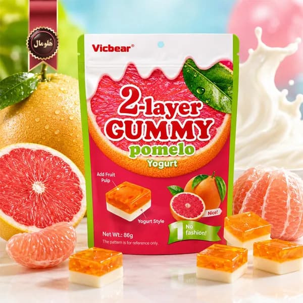 پاستیل دو لایه ویک‌بر Vicbear مدل پوملو و ماست Pomelo yogurt وزن 86 گرم (اورجینال) — تصویر ۲