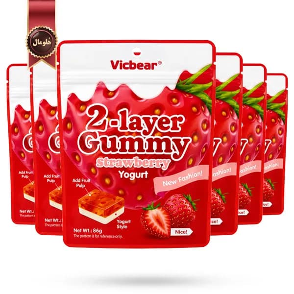 6 بسته پاستیل دو لایه ویک‌بر Vicbear مدل توت‌فرنگی و ماست Strawberry yogurt وزن 86 گرم (اورجینال) — تصویر ۳