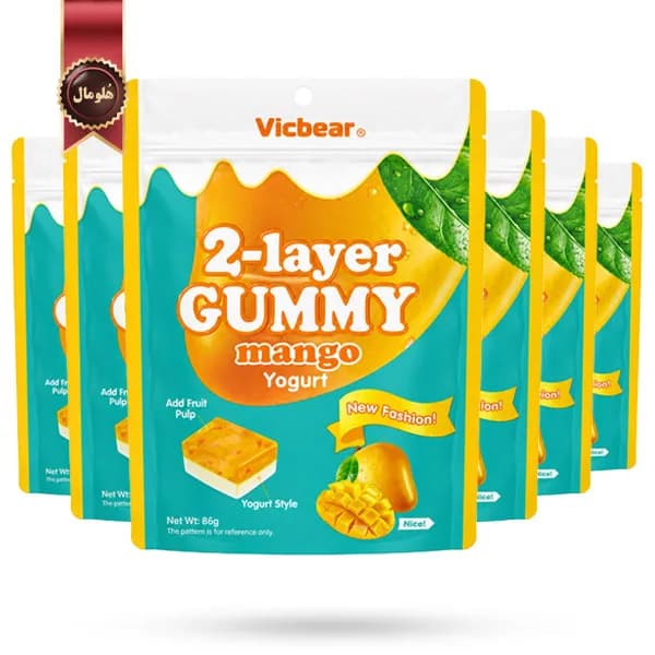 6 بسته پاستیل دو لایه ویک‌بر Vicbear مدل انبه و ماست Mango yogurt وزن 86 گرم (اورجینال) — تصویر ۳