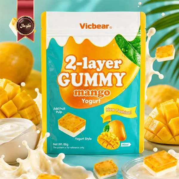 6 بسته پاستیل دو لایه ویک‌بر Vicbear مدل انبه و ماست Mango yogurt وزن 86 گرم (اورجینال) — تصویر ۲