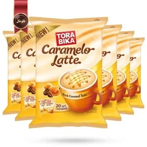 6 بسته کافی میکس تورابیکا torabika مدل لاته کاراملی Caramel latte پک 20 ساشه ای (اورجینال) — تصویر ۲