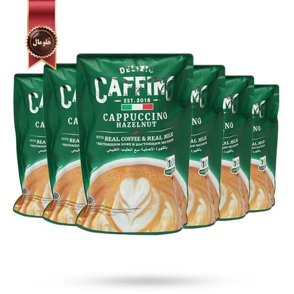 6 بسته کاپوچینو دلزیو کافینو Delizio Caffino مدل فندق hazelnut پک 10 ساشه ای (اورجینال)