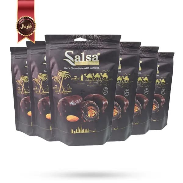 6 بسته شکلات خرمایی سالسا Salsa مدل شکلات تلخ با بادام Dark Chocolate With Almond وزن 250 گرم (اورجینال) — تصویر ۲