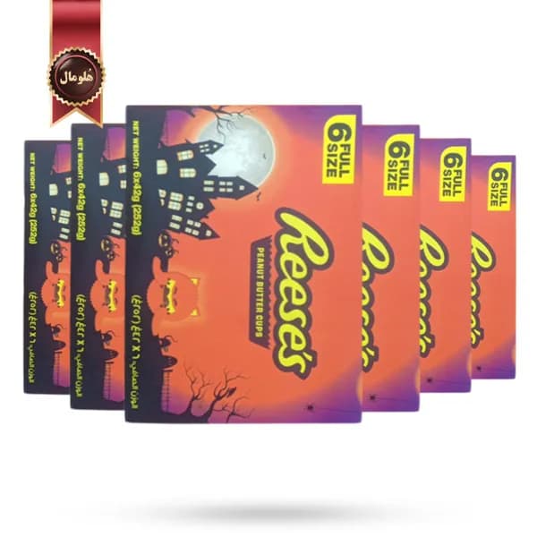6 بسته شکلات هالووین ریسز Reese’s مدل کاپ با کره بادام‌ زمینی Peanut Butter Cups پک 6 تایی (اورجینال) — تصویر ۲