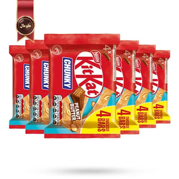6 بسته شکلات کیت کت kitkat مدل چانکی کره بادام‌ زمینی Chunky Peanut Butter پک 4 تایی (اورجینال) — تصویر ۲