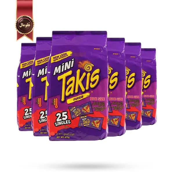 6 بسته چیپس تاکیس Takis مدل مینی با طعم آتشین و لیمو Mini Fuego Lime پک 25 تایی (اورجینال)