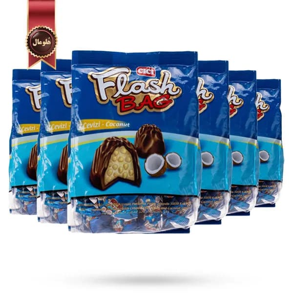 6 بسته شکلات‌ توپی فلش بگ سی سی Cici Flash Bag مدل طعم نارگیل Coconut وزن 500 گرم (اورجینال) — تصویر ۲