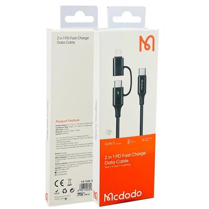 کابل تبدیل USB-C به لایتنینگ/USB-C مک دودو مدل CA-7120 طول 1.2 متر — تصویر ۳