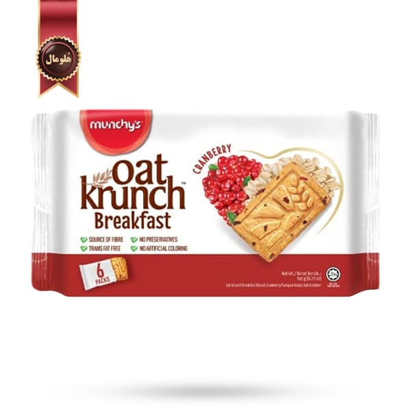 بیسکوییت صبحانه اوت کرانچ مانچیز Munchy’s Oat Krunch طعم کرنبری Cranberry پک 6 تایی (اورجینال)