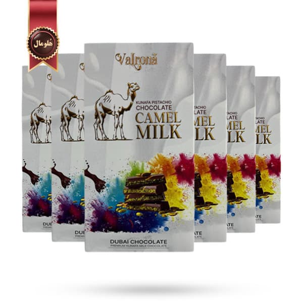 6 بسته شکلات دبی والرونا Dubai Chocolate Valrona مدل شیر شتر با پسته و کنافه Camel Milk kunafa pistachio (اورجینال) — تصویر ۲