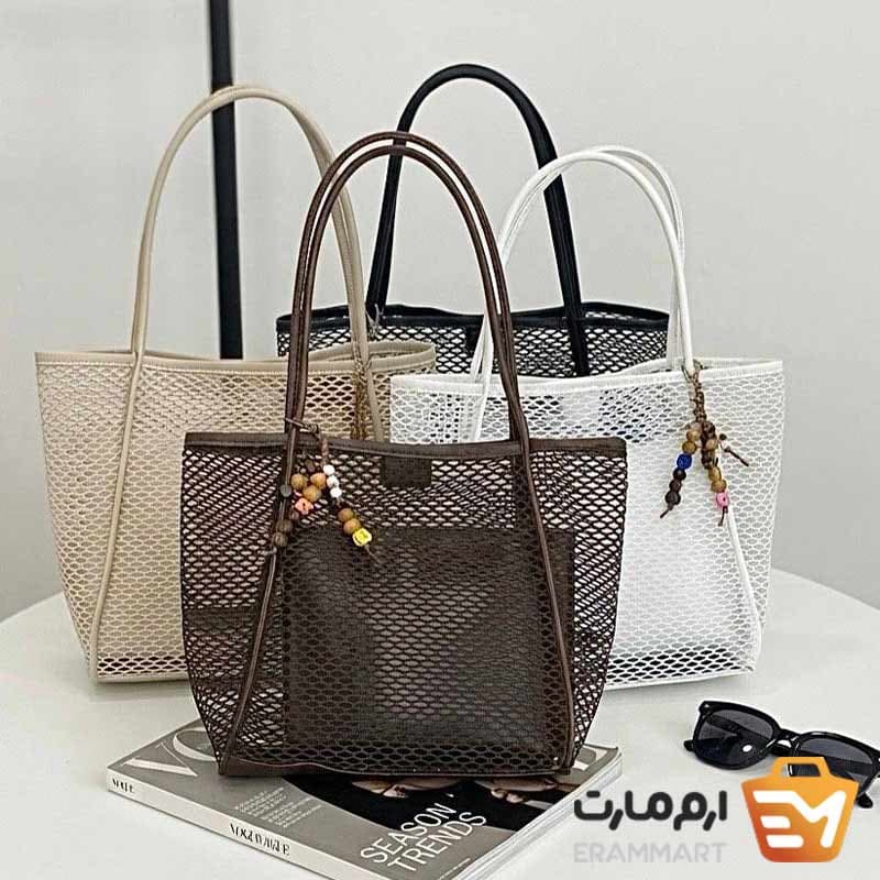 کیف توری زنانه ۲۹×۳۵ با بگ آرایشی | وارداتی — تصویر ۴