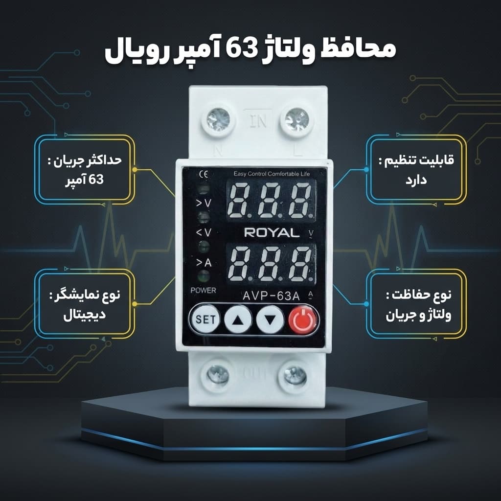 محافظ ولتاژ 63 آمپر رویال مدل 2P63A — تصویر ۷