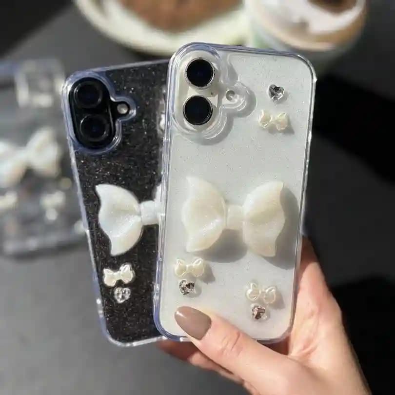 قاب پاپیون سفید و نگین Iphone 13 promax — تصویر ۴