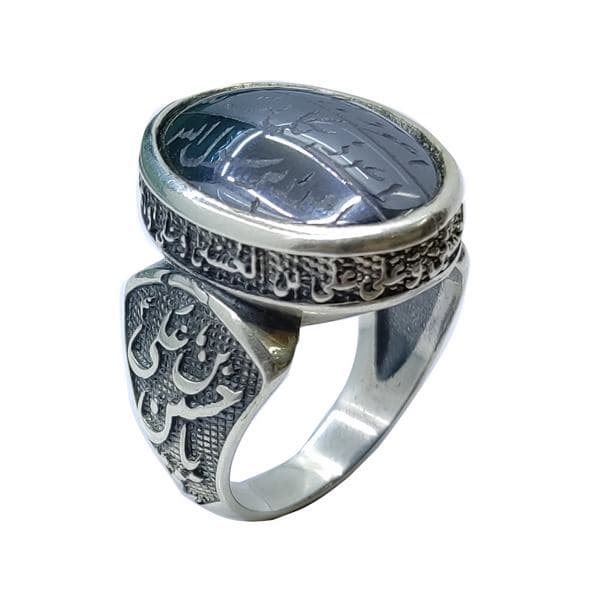 انگشتر حدید صینی مردانه با حکاکی ذکر هفت جلاله کد{10705}