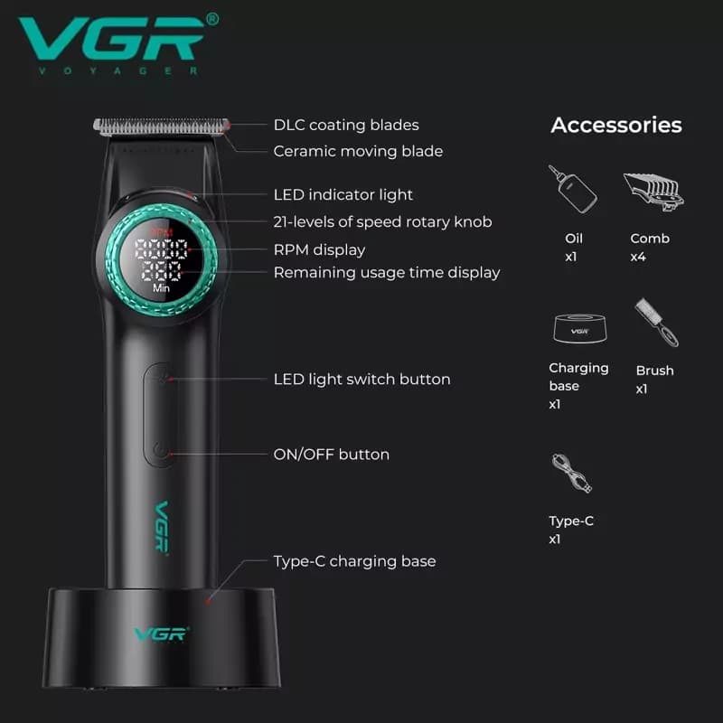 خط زن حرفه ای و آرایشگاهی وی جی ار مدل VGR 977 اصل — تصویر ۲