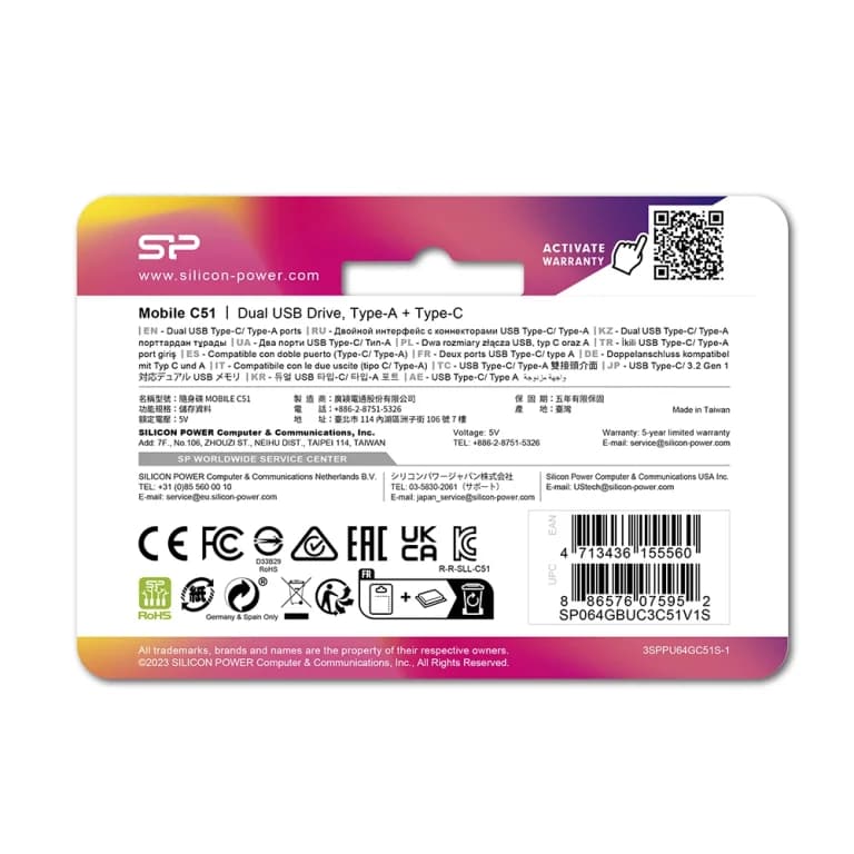 فلش مموری سیلیکون پاور Silicon Power مدل Mobile C51 ظرفیت 128 گیگابایت، USB 3.2 Gen 1، Type-C — تصویر ۸
