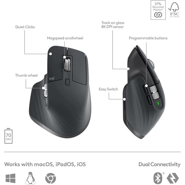 موس و کیبورد بی سیم لاجیتک مدل MX KEYS S COMBO — تصویر ۶