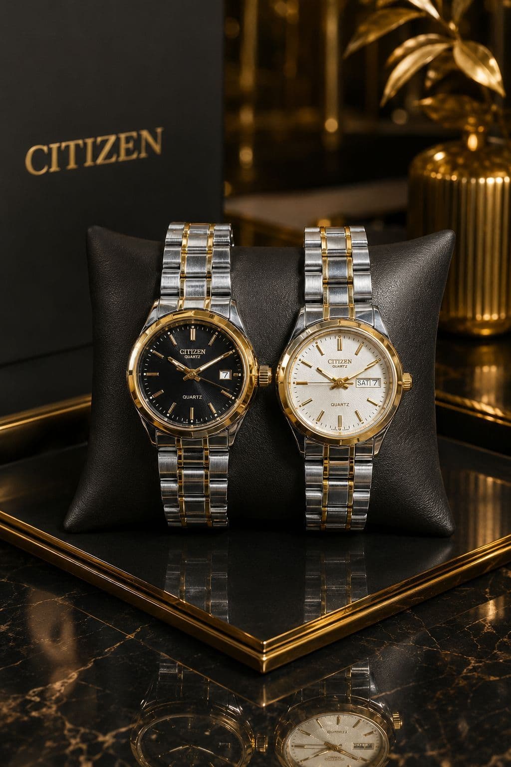 ساعت مچی زنانه سیتیزن (Citizen) مدل VIP برند: سیتیزن زنانه(Citizen vip) شیشه معدنی مقعر با کیفیت و عقربه‌های طلایی نوع موتور: کوارتز (باتری‌خور) با عملکرد تک موتور فعال با تاریخ فعال