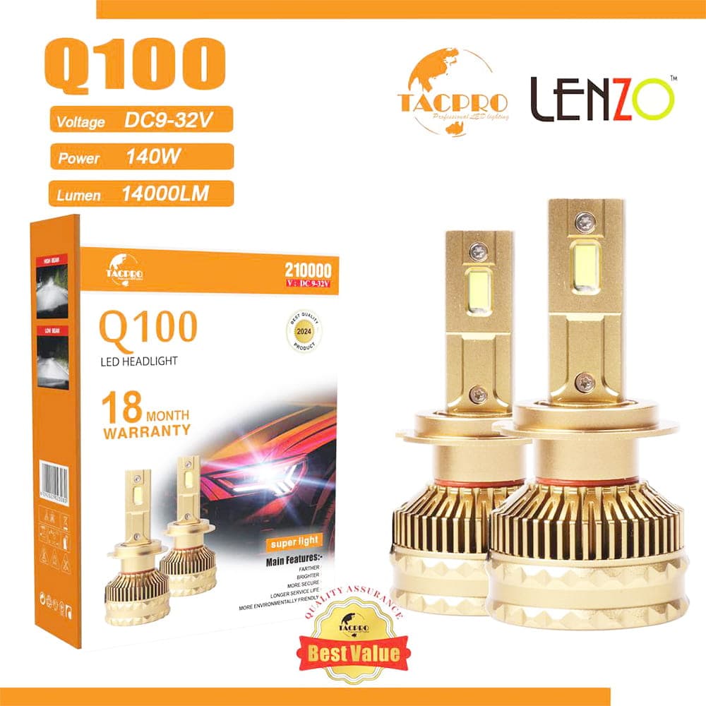 هدلایت LED خودرو لنزو مدل Q100 پایه H1 با 1 سال گارانتی تعویض — تصویر ۲