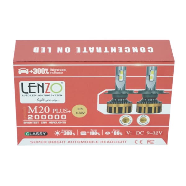 هدلایت LED خودرو لنزو مدل M20 پایه H1 با 6 ماه گارانتی تعویض — تصویر ۲