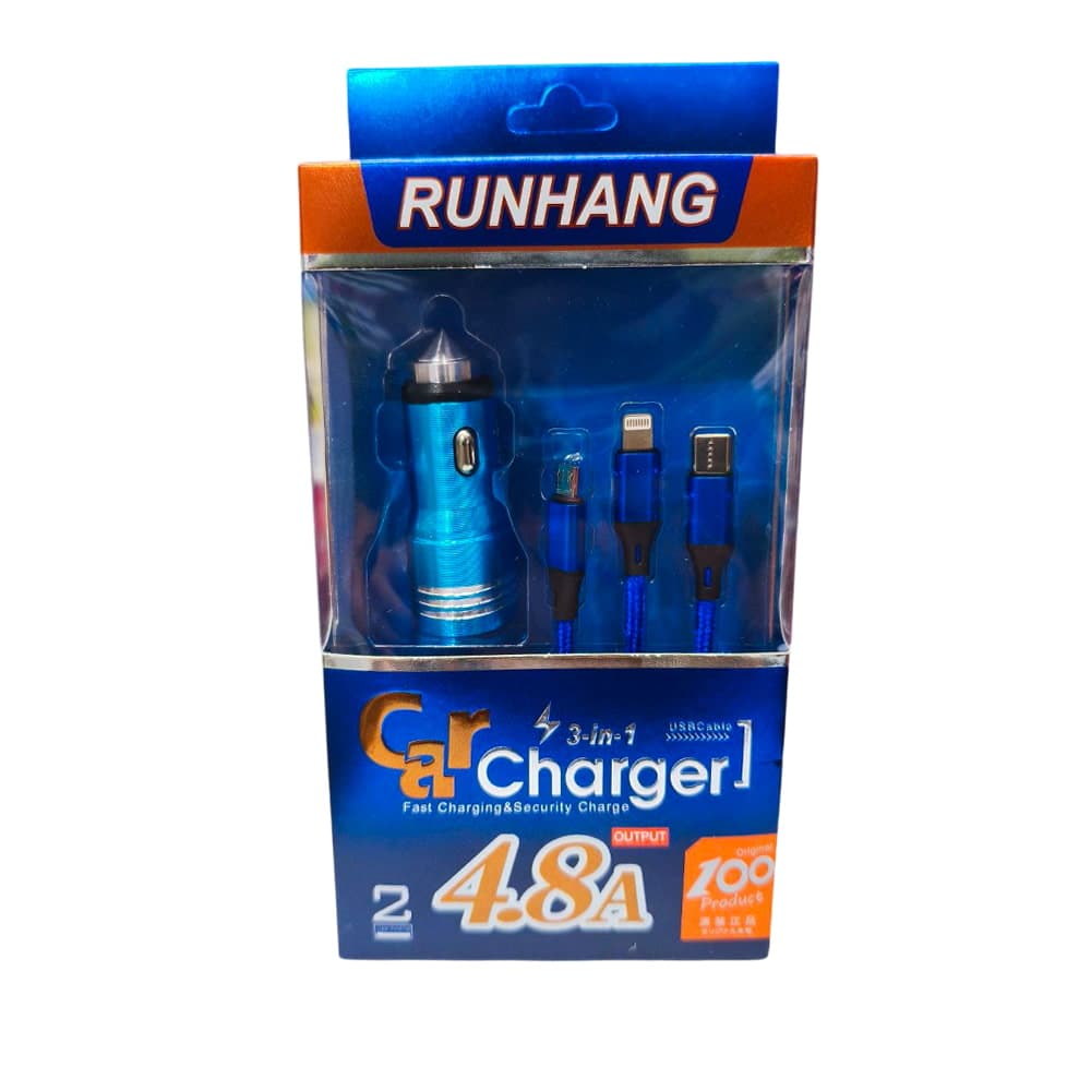 شارژر فندکی سه کاره سری شارژر آیفون تایپ B و C برند RUNHANG