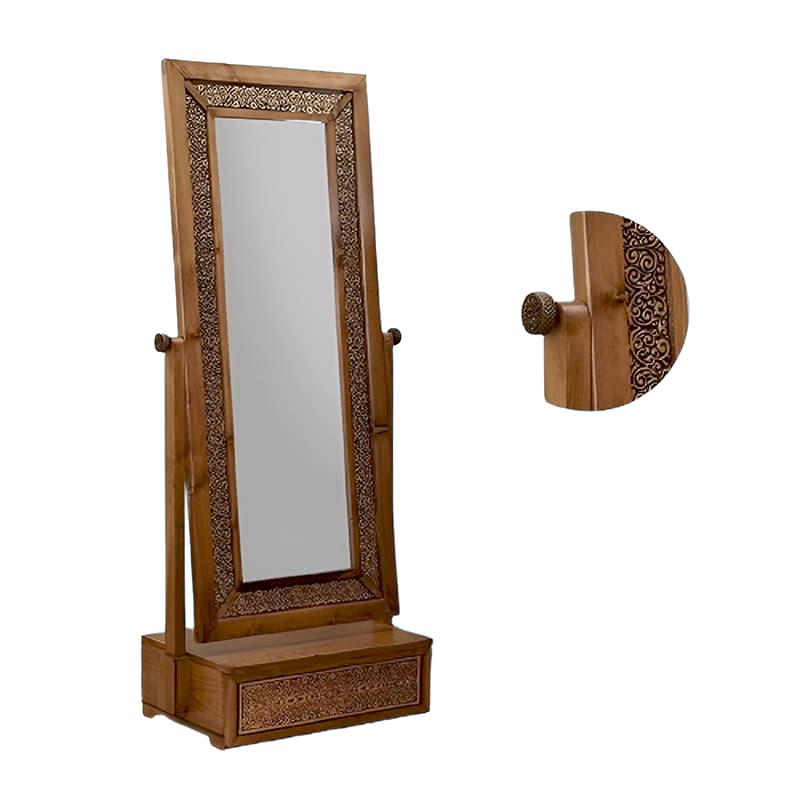 آینه تک کشو گل نقش طلایی