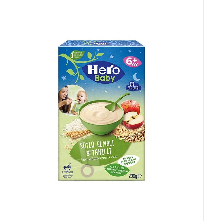 غذای کمکی هیرو بیبی Hero Baby مدل شیر و سیب با هشت غله مخصوص شب — تصویر ۲