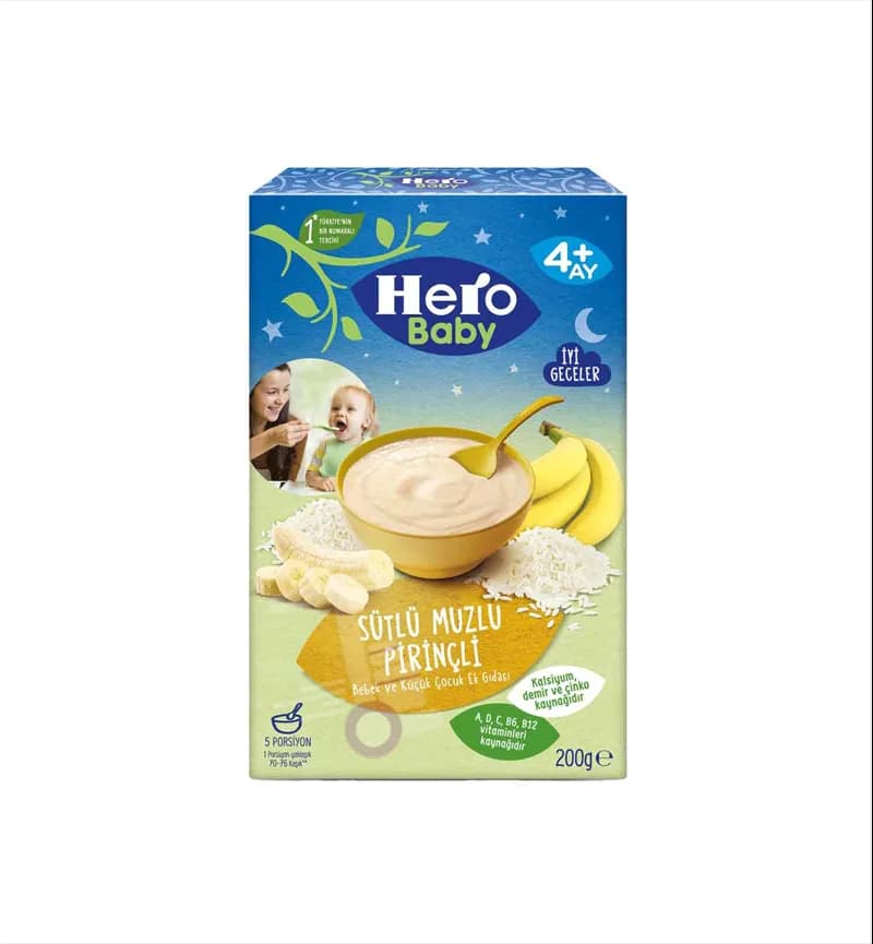 غذای کمکی هیرو بیبی Hero Baby مدل شیر و موز با برنج مخصوص شب — تصویر ۲