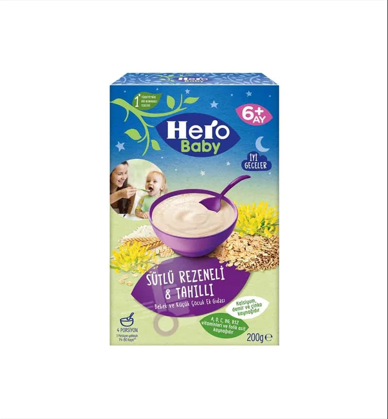 غذای کمکی هیرو بیبی Hero Baby مدل شیر و رازینه با غلات مخصوص شب — تصویر ۲