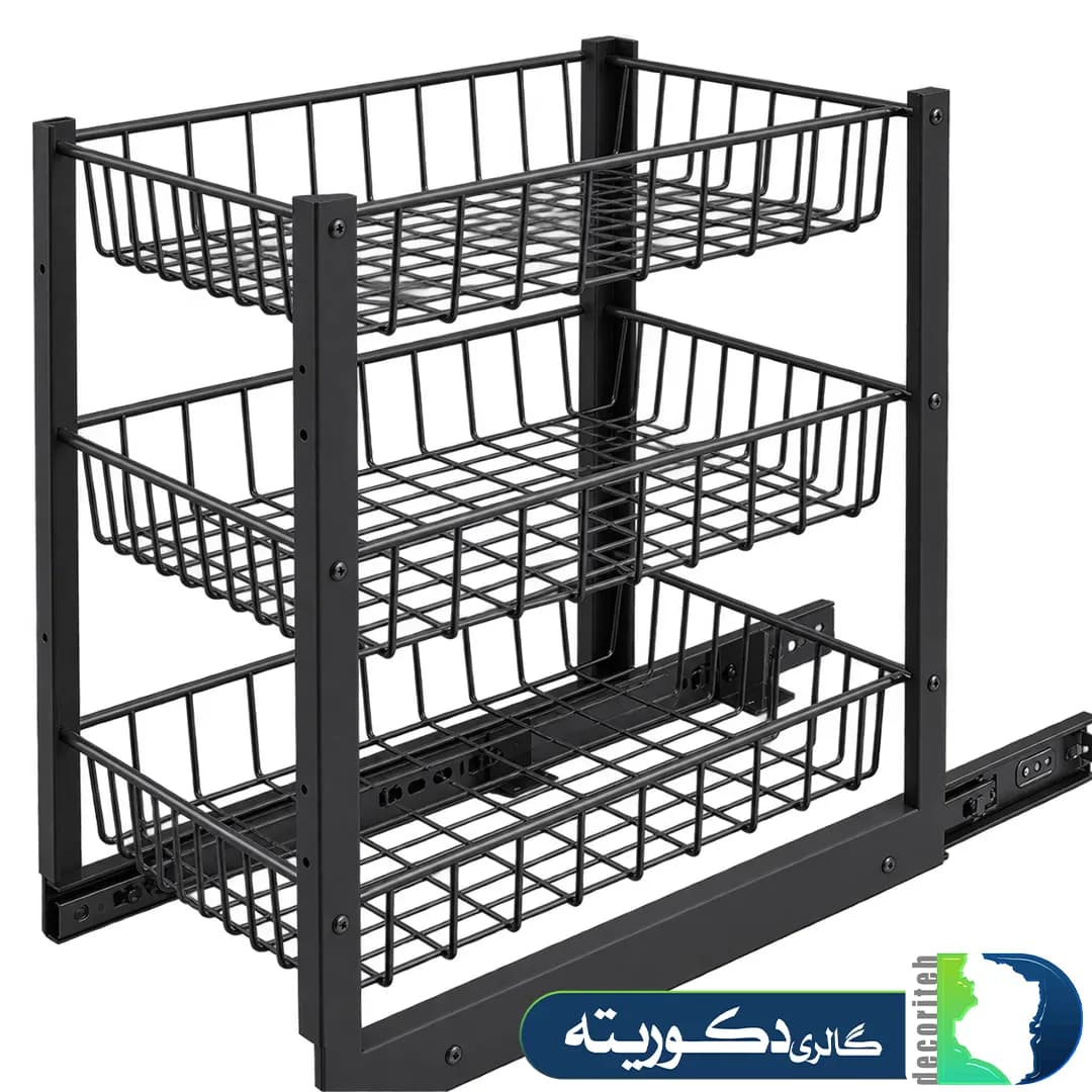سبد کف ریل سه طبقه مشکی با ریل سه تکه برند فراسازان