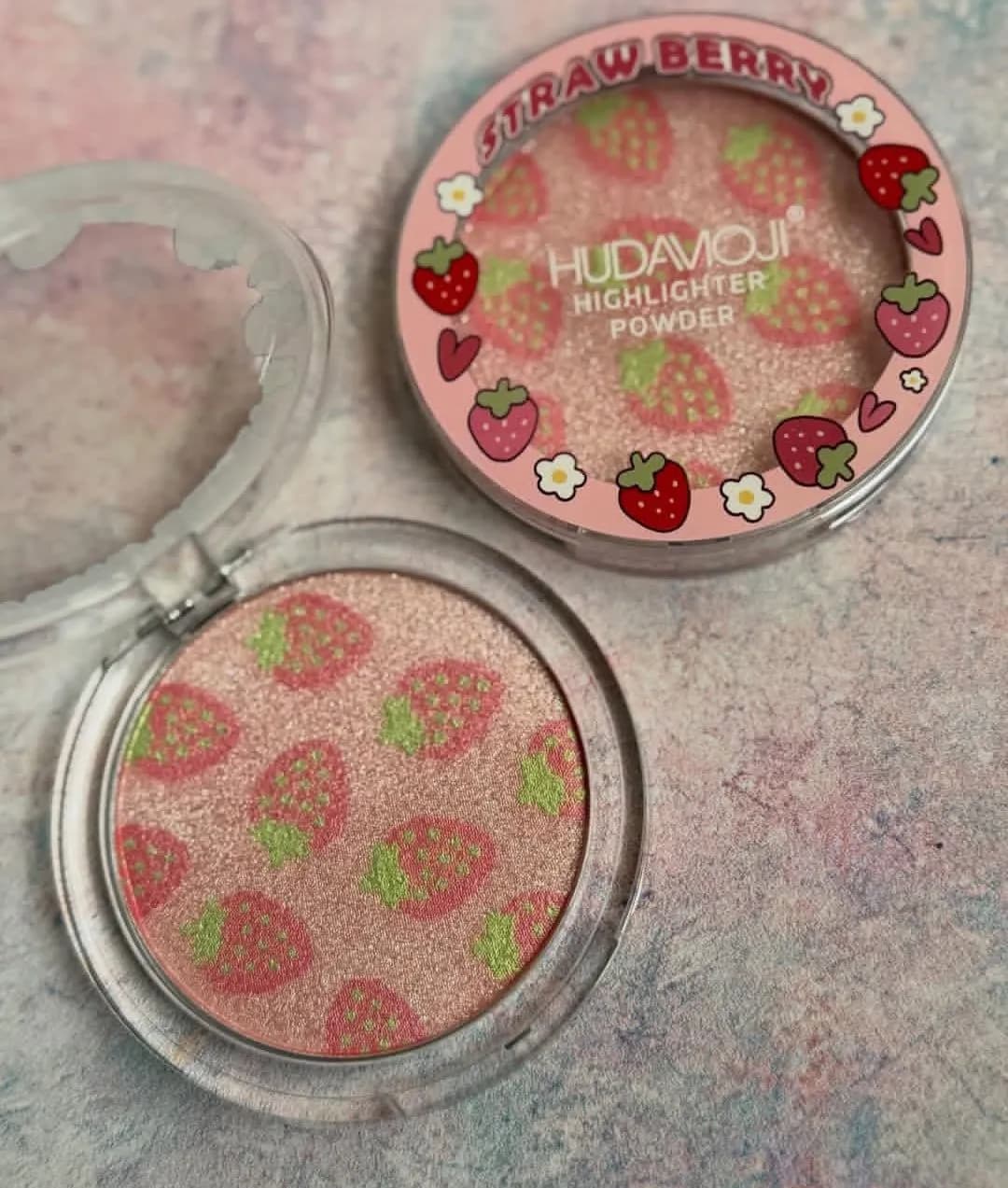 هایلایتر هدی موجی HUDAMOJI مدل Strawberry | هایلایتر پودری براق و طبیعی در 4 رنگ